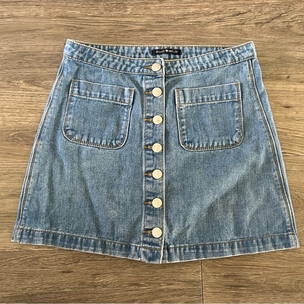 Brandy Melville Blue Button-Front Mini Skirt